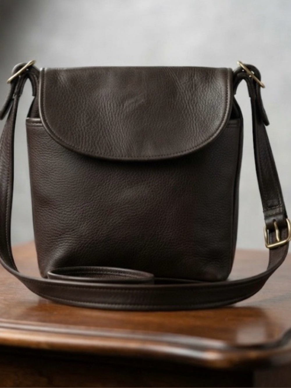 12 x 12.    Coach Dark Brown Leather Crossbody Bag
